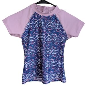 Eddie Bauer,Pink and Blue Patterned Short Sleeve Cover Up Swim Top